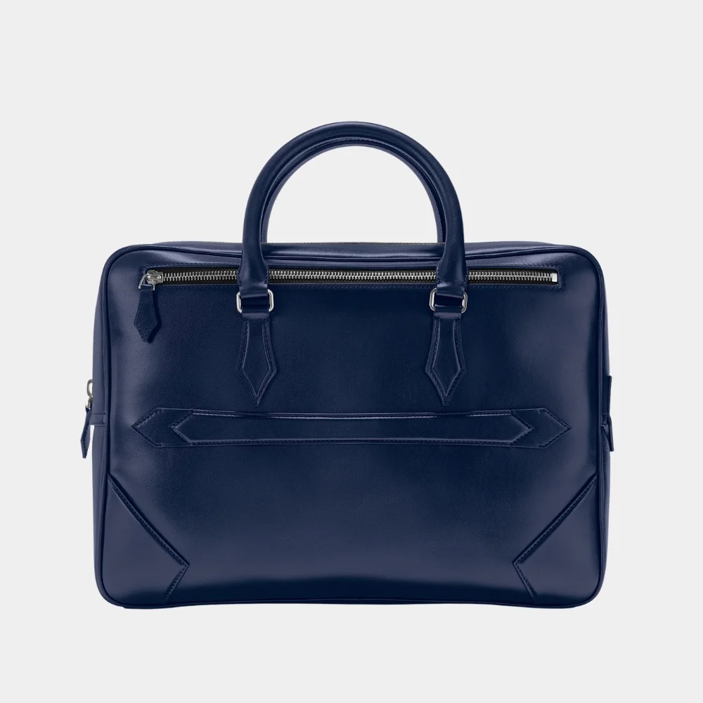 Buy Classy Blue Leather Laptop Briefcase Bag back detail