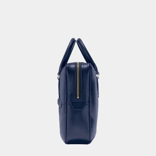 Buy Classy Blue Leather Laptop Briefcase Bag side detail