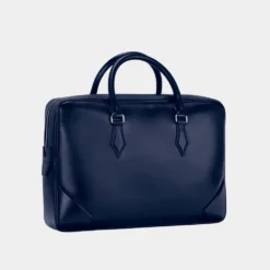Buy Classy Blue Leather Laptop Briefcase Bag side pose