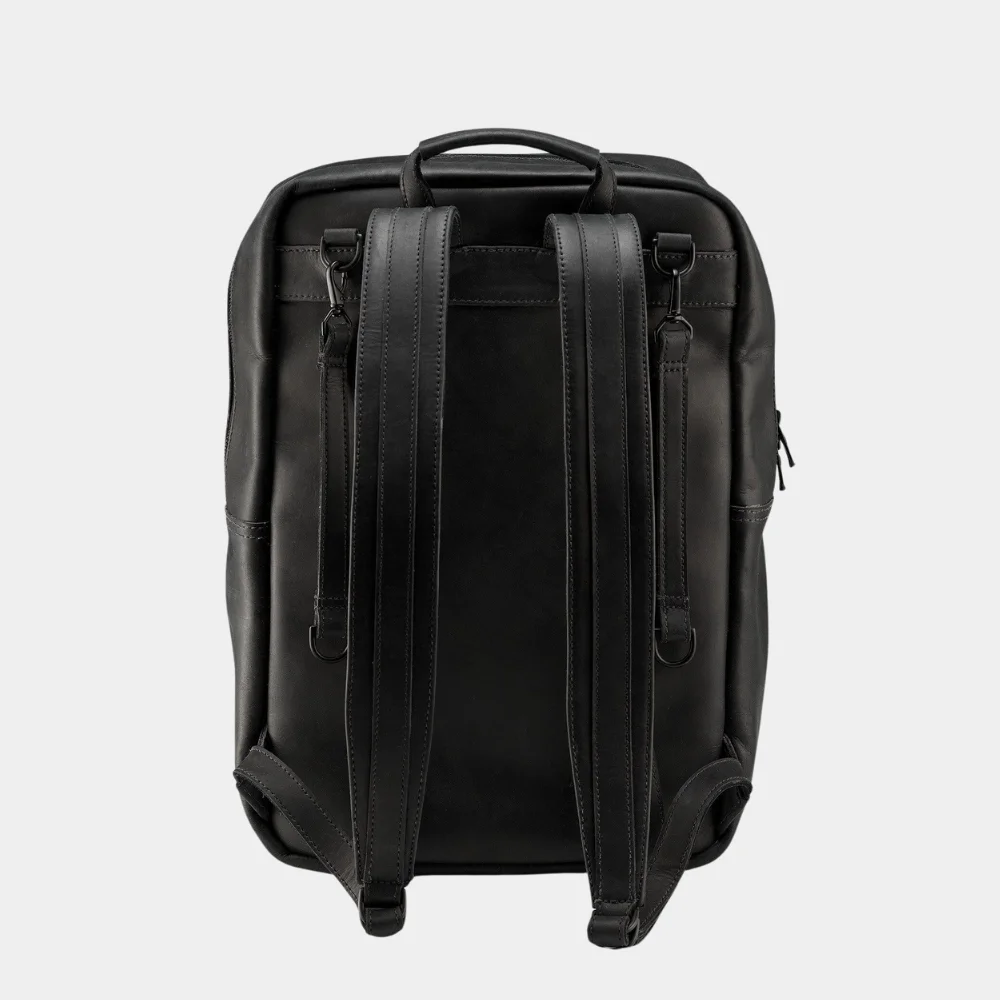 Buy Premium Black Leather Backpack Back Image