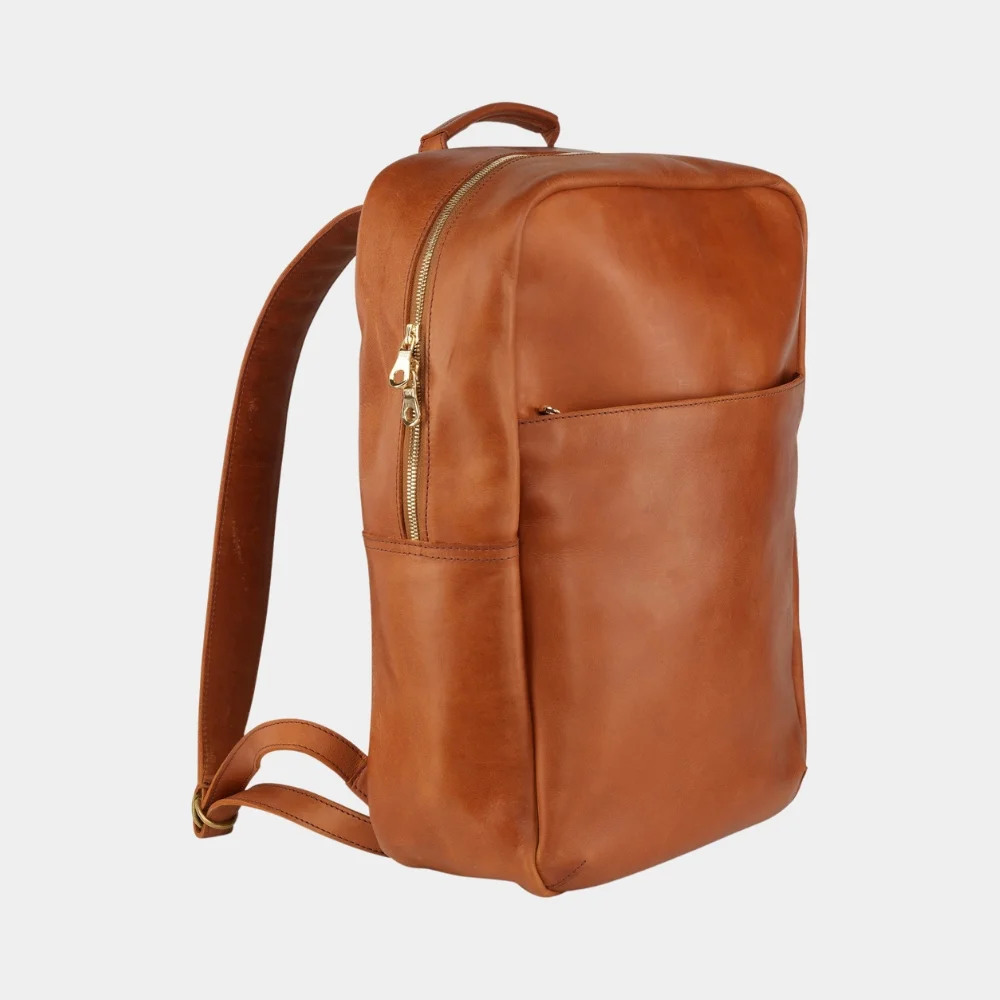 Buy Premium Brown Leather Backpack Side Detail