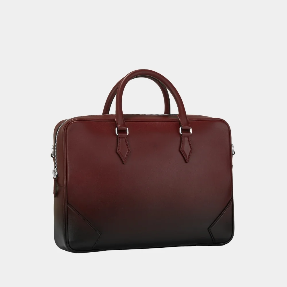 Classy Maroon Leather Laptop Briefcase Bag side pose detail
