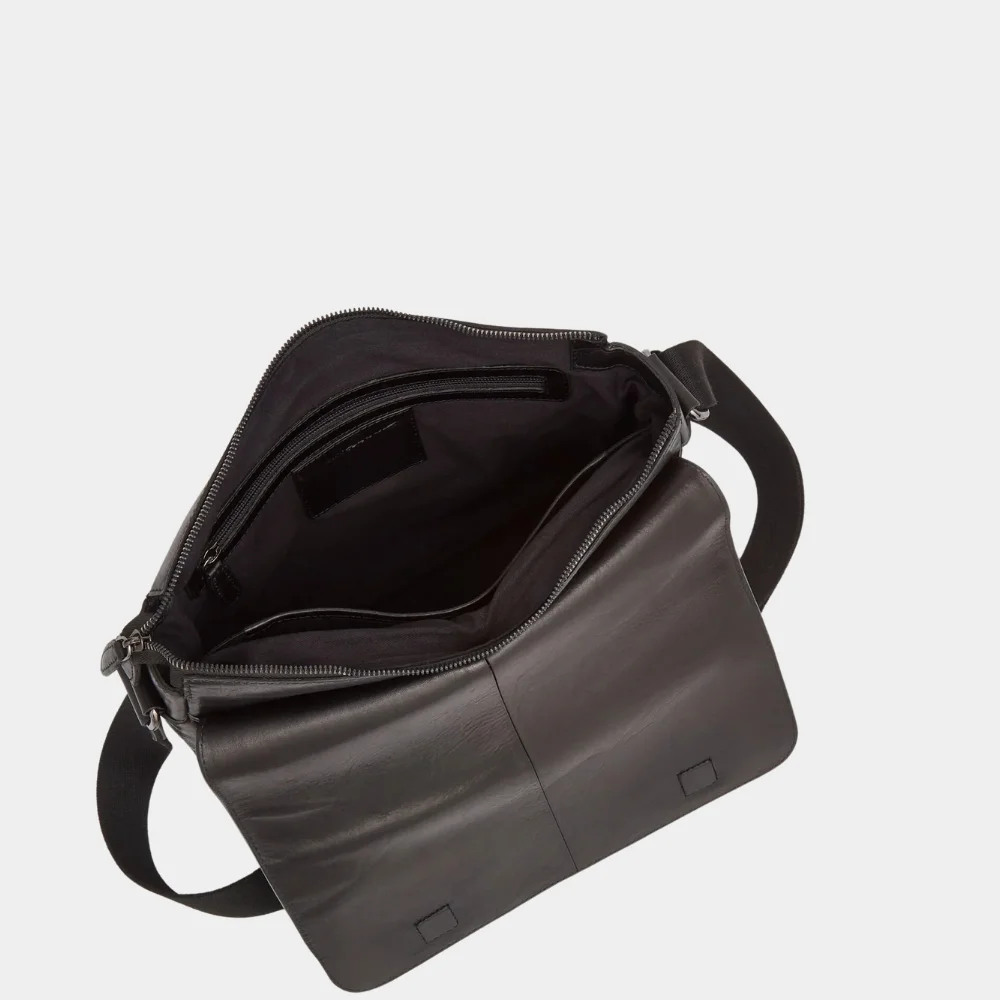 Premium Black Leather Crossbody Messenger Bag Inner Detail Image