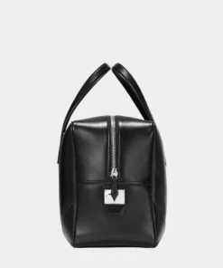 Premium Black Leather Duffle Bag Side Detail