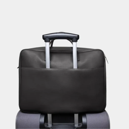 Premium Black Leather Large Laptop Briefcase Bag Front Image