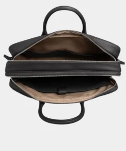Premium Black Leather Large Laptop Briefcase Bag Inner Detail
