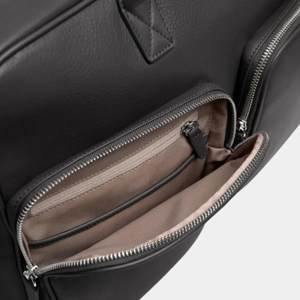 Premium Black Leather Large Laptop Briefcase Bag Other Pocket Detail