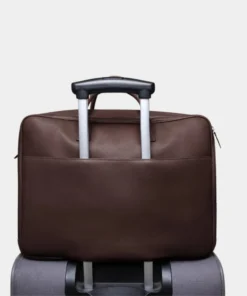 Premium Brown Leather Large Laptop Briefcase Bag Front Image
