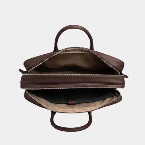 Premium Brown Leather Large Laptop Briefcase Bag Inner Detail