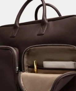 Premium Brown Leather Large Laptop Briefcase Bag Pocket Detail