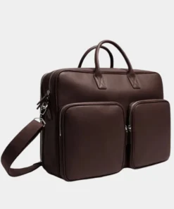 Premium Brown Leather Large Laptop Briefcase Bag Side Detail