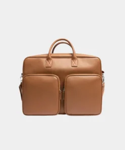 Premium Cognac Brown Leather Large Laptop Briefcase Bag