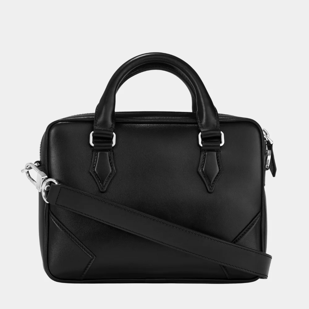 Stylish Black Leather Laptop Briefcase Bag Back Detail