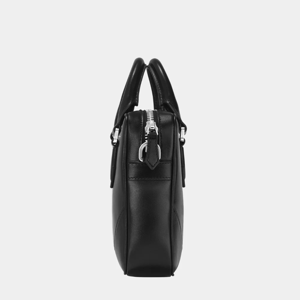 Stylish Black Leather Laptop Briefcase Bag Side Detail Image