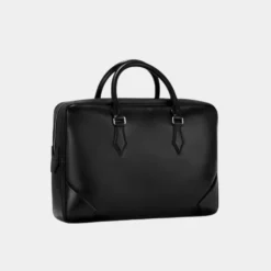 Stylish Black Leather Laptop Briefcase Bag Side Image