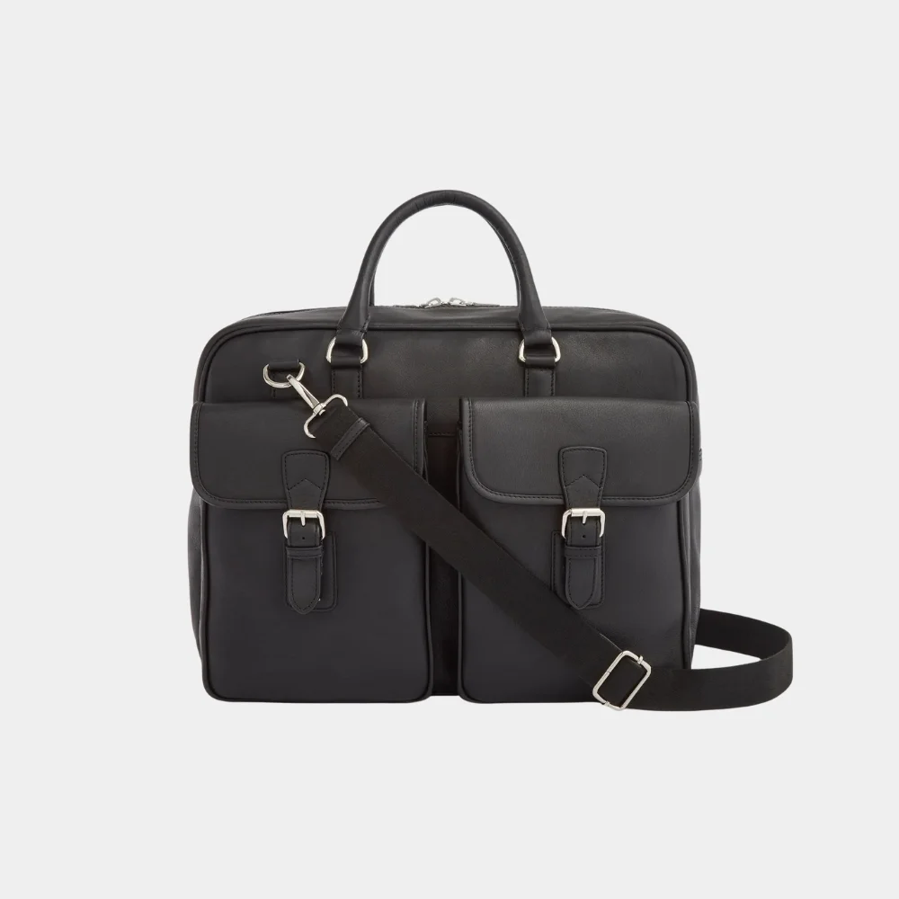 Stylish Black Leather Large Laptop Briefcase Bag