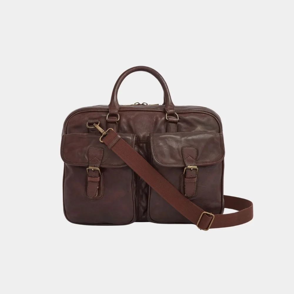 Stylish Brown Leather Large Laptop Briefcase Bag