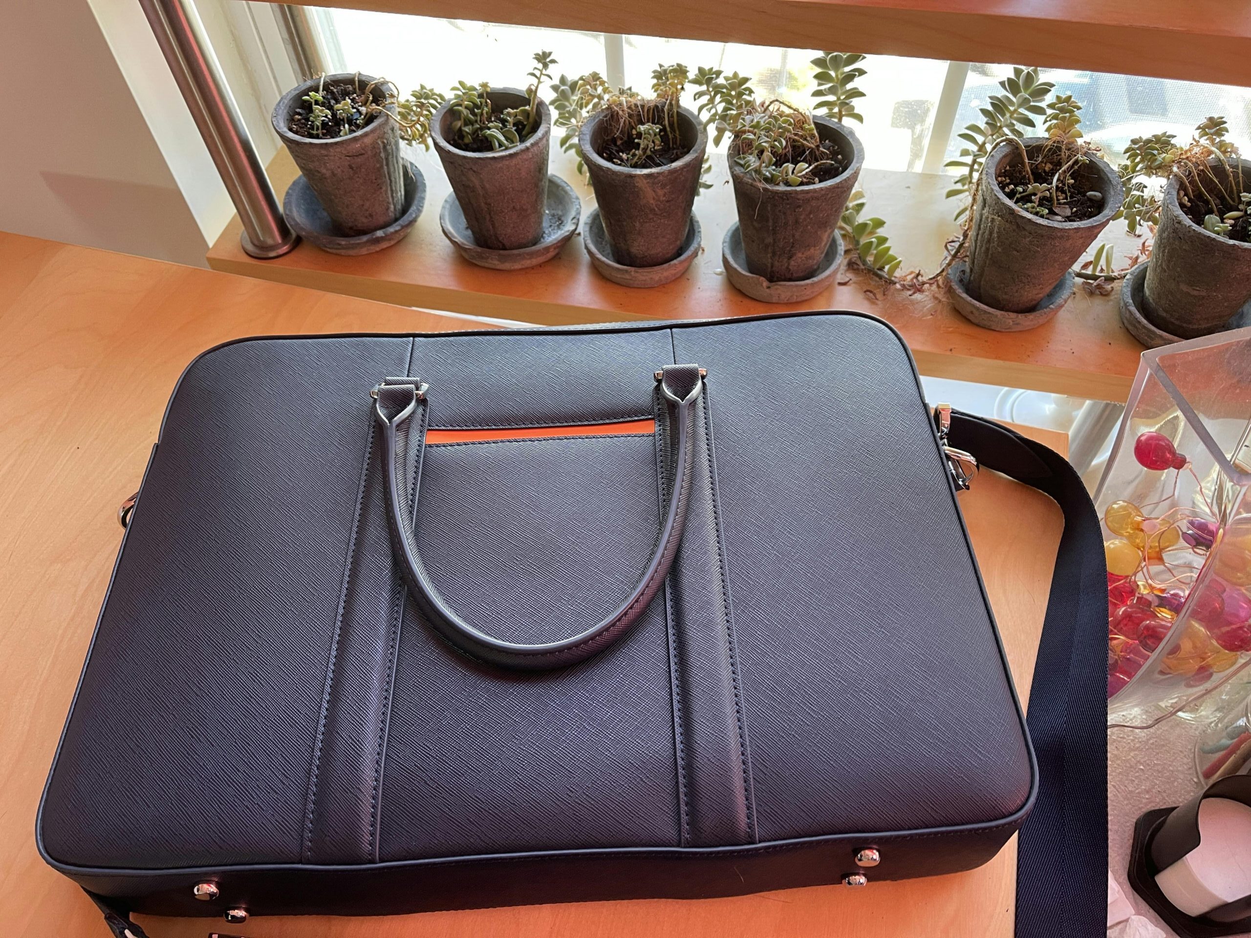 Classy Blue Leather Double-Zip Laptop Briefcase Bag Review