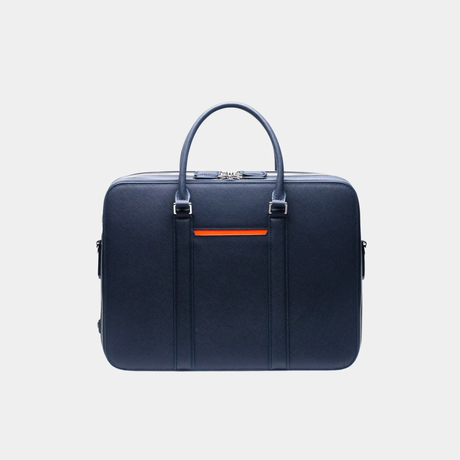 Classy Blue Leather Double-Zip Laptop Briefcase Bag