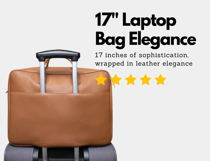 Premium Cognac Brown Leather Large 17 inches Laptop Briefcase Bag