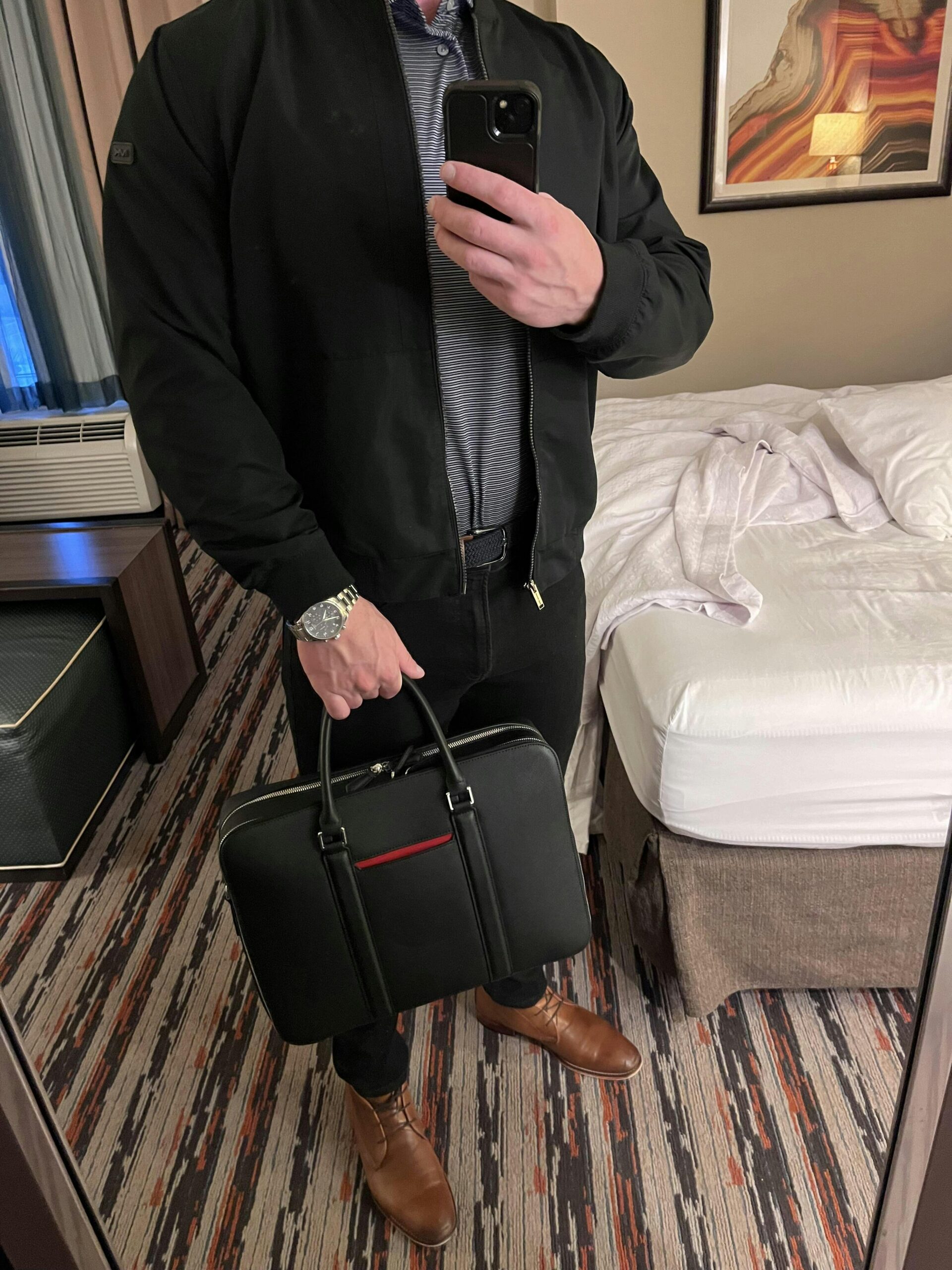 Classy Black Leather Double-Zip Laptop Briefcase Bag Review