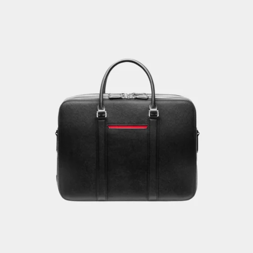 Classy Black Leather Double-Zip Laptop Briefcase Bag