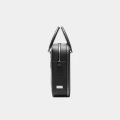 Classy Black Leather Double-Zip Laptop Briefcase Bag Side image