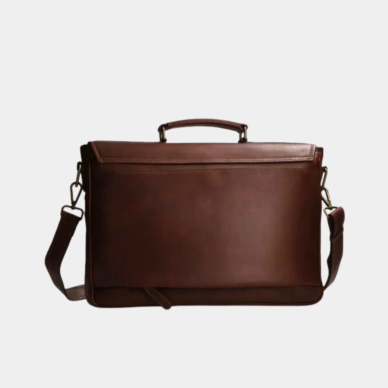 Classy Dark Brown Leather 17 Inches Laptop Messenger Briefcase Bag Back