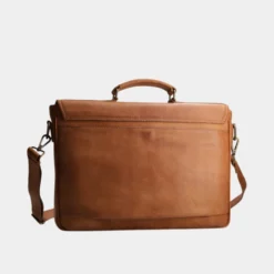 Classy Tan Brown Leather Laptop Messenger Briefcase Bag Back