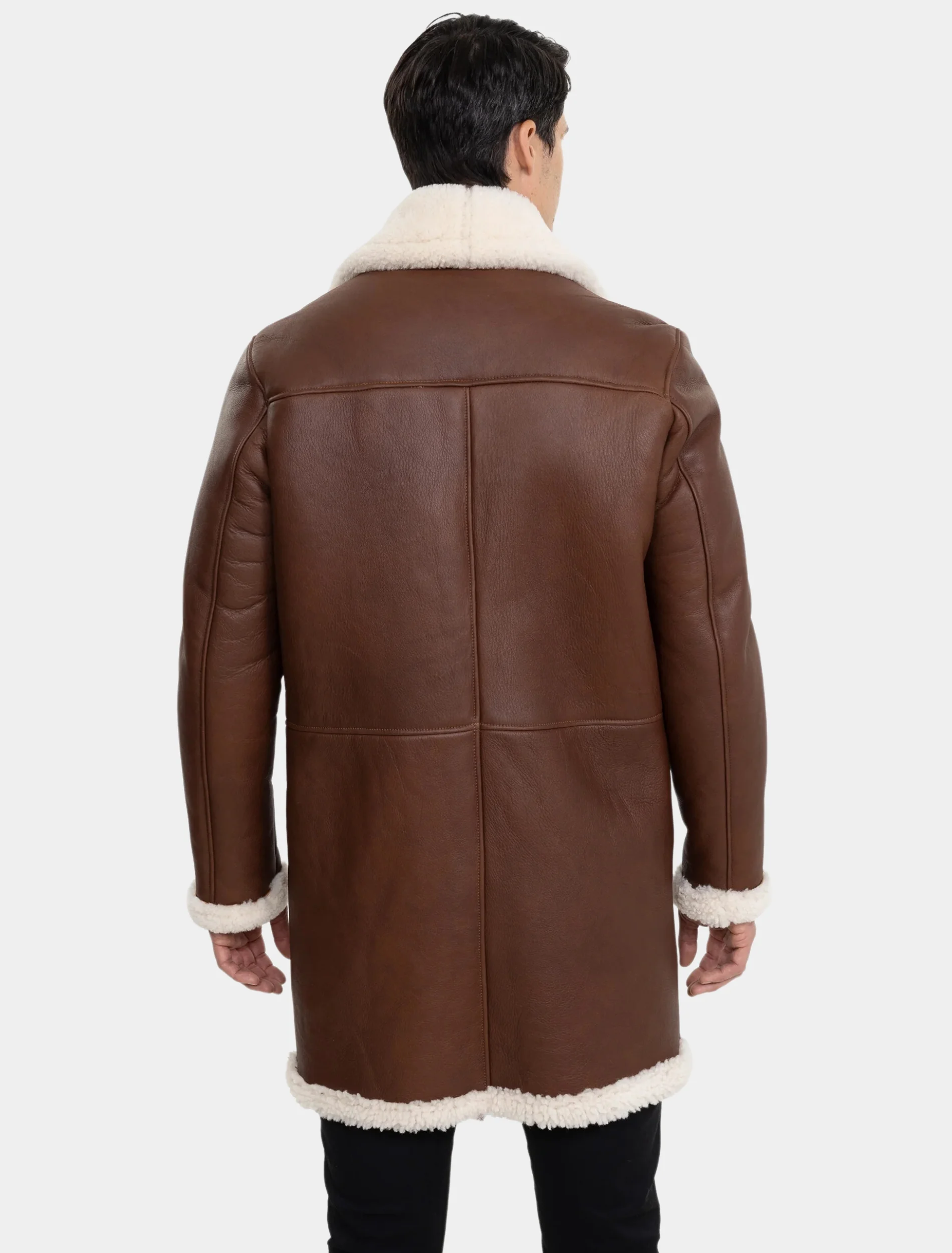 Mens Stylish Dark Brown Leather Sheepskin Shearling Coat Back