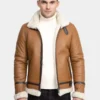 Shop Mens Classy Tan Brown Leather White Shearling Aviator Jacket