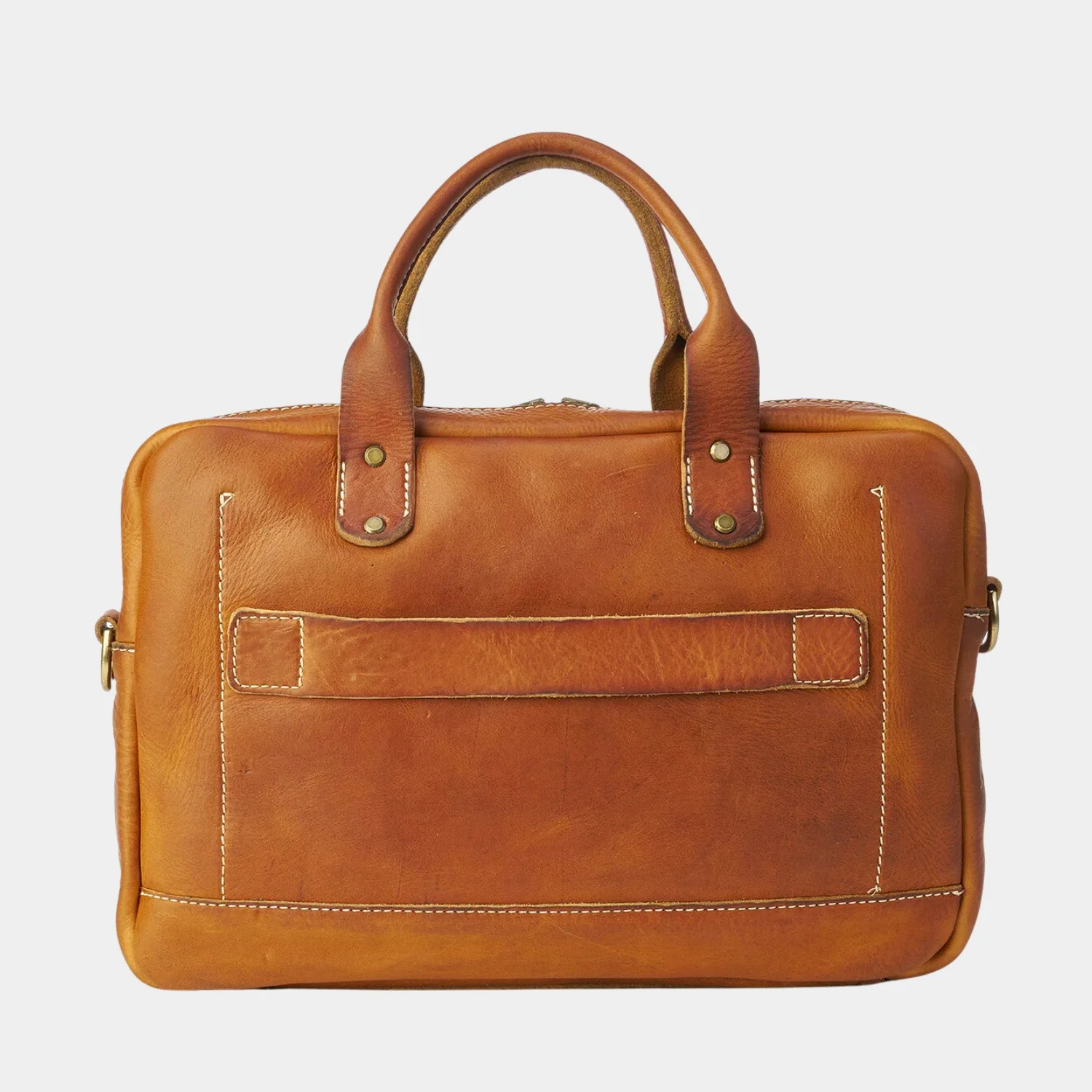 Stylish Tan Brown Leather Laptop Briefcase Bag Back Detail image