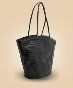 Classy Handmade Black Leather Woven Tote Bag Back For Women