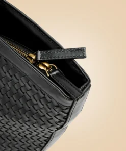 Classy Handmade Black Leather Woven Tote Bag Detail Image For Women