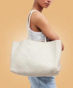Classy Handmade White Leather Woven Tote Bag For Women