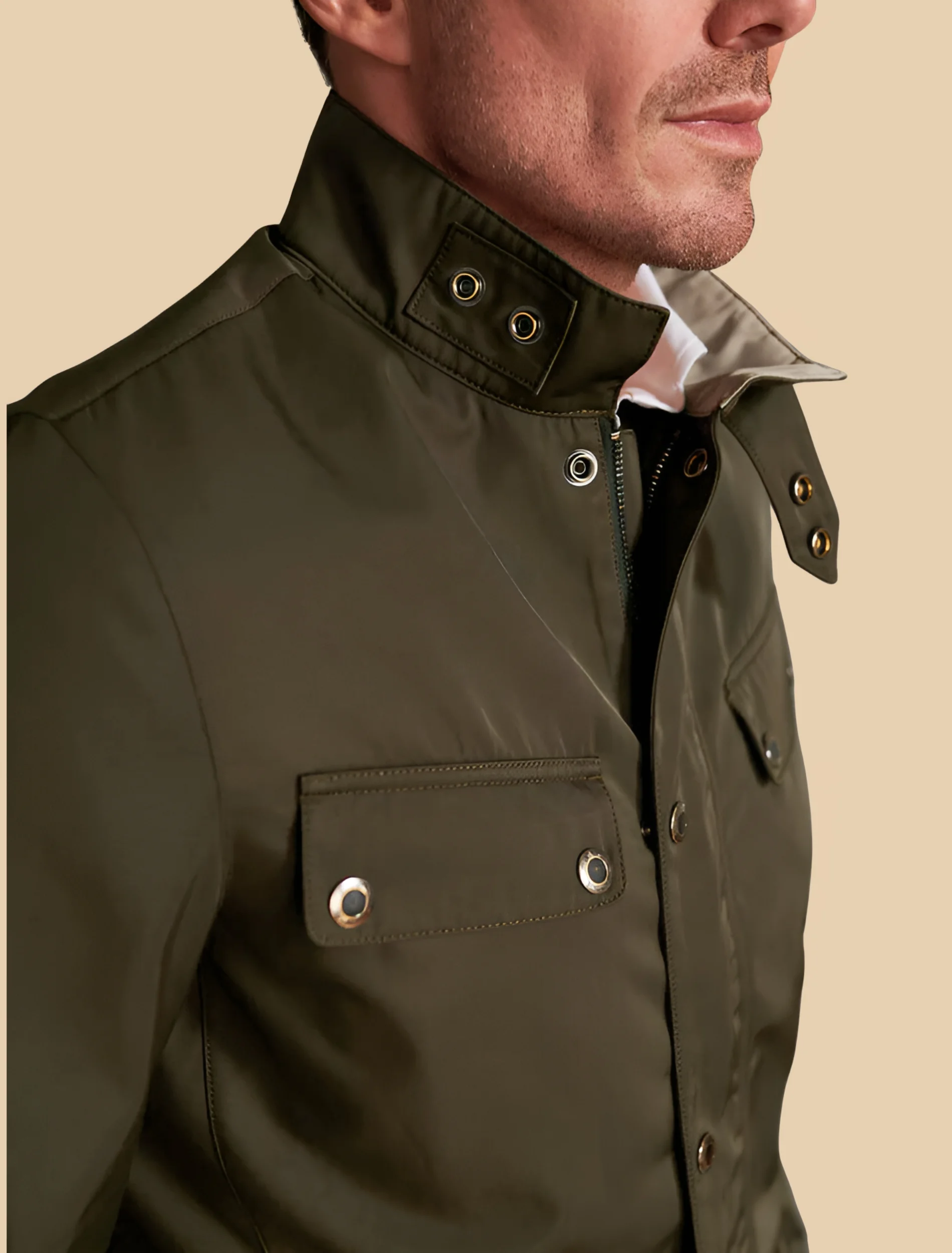 Mens Classic Dark Green Cotton Safari Jacket Side Detail