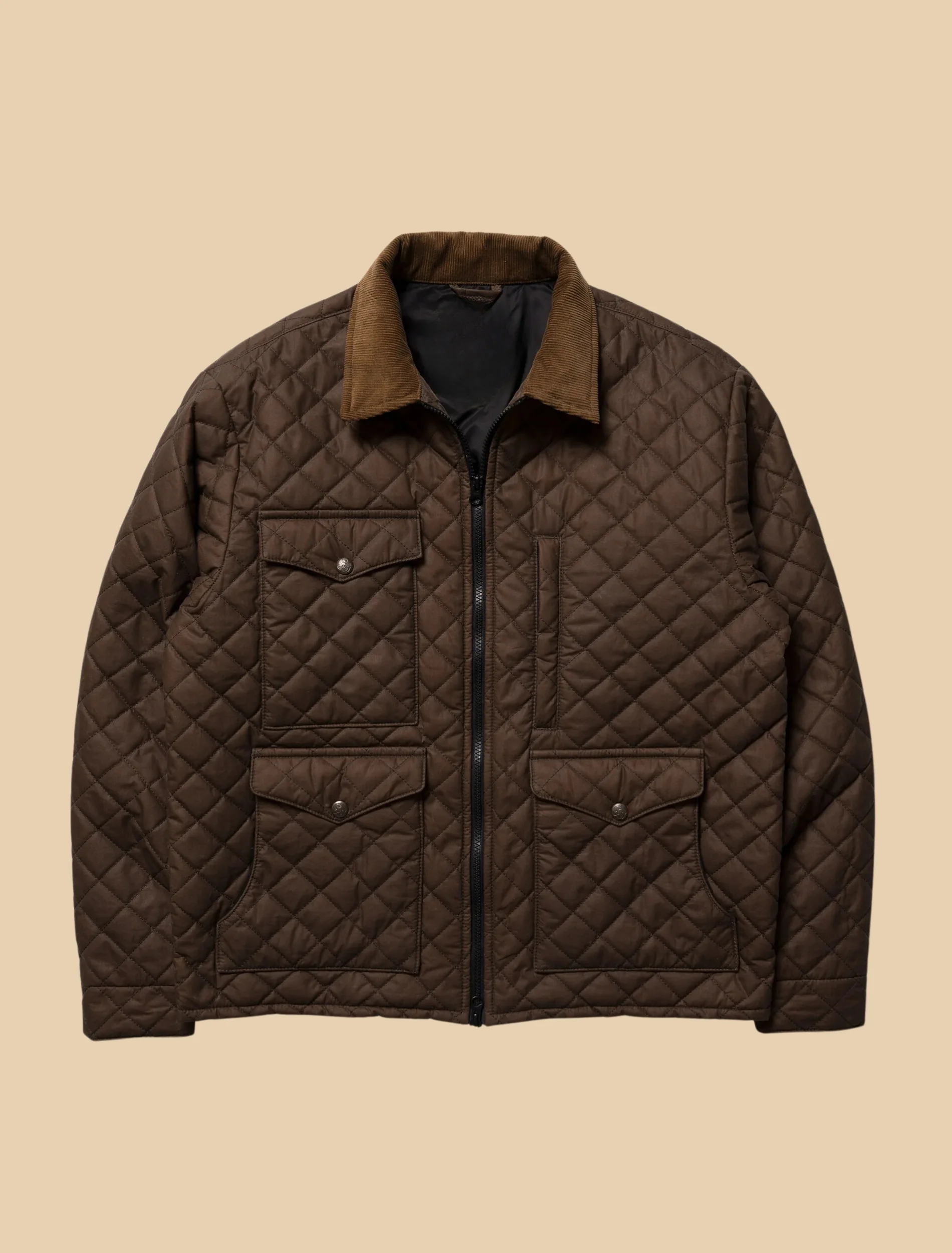 Mens Kevin Costner Yellowstone John Dutton Dark Brown Quilted Jacket Front