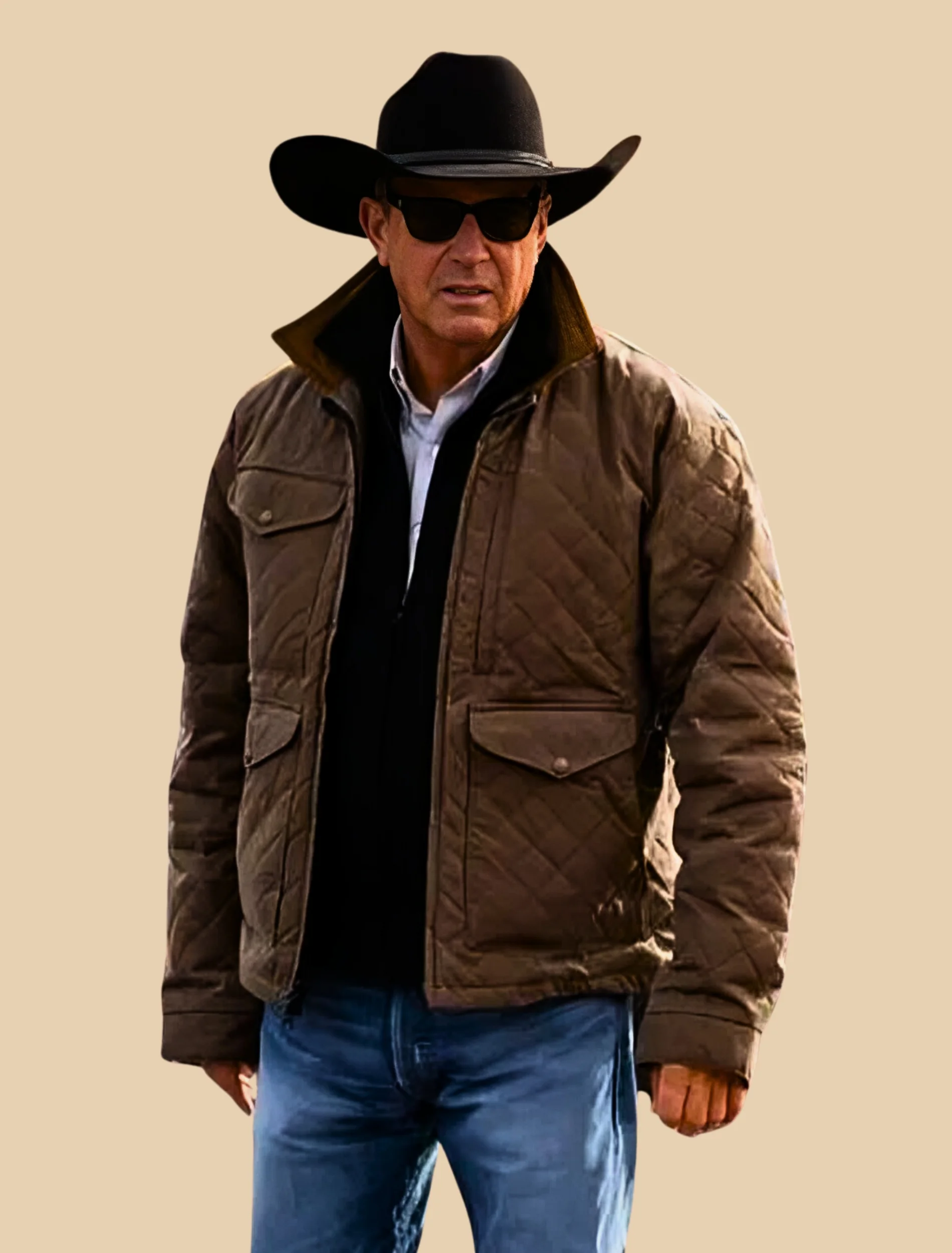 Mens Kevin Costner Yellowstone John Dutton Dark Brown Quilted Jacket