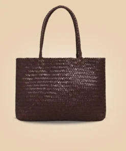 Shop Classy Dark Brown Leather Woven Tote Bag For Women