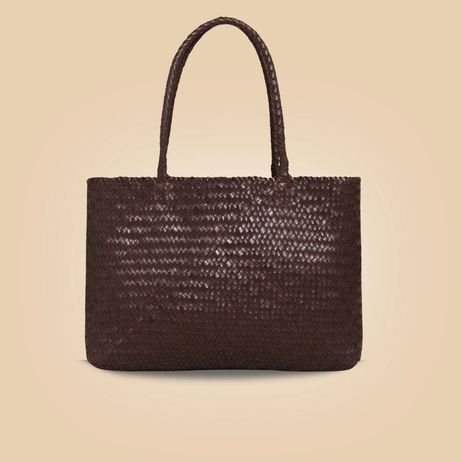 Buy Classy Dark Brown Leather Woven Tote Bag