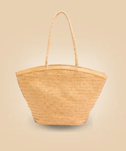 Shop Classy Handmade Beige Brown Leather Woven Tote Bag For Women