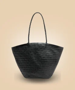 Shop Classy Handmade Black Leather Woven Tote Bag For Women