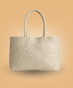 Shop Classy Handmade White Leather Woven Tote Bag For Women