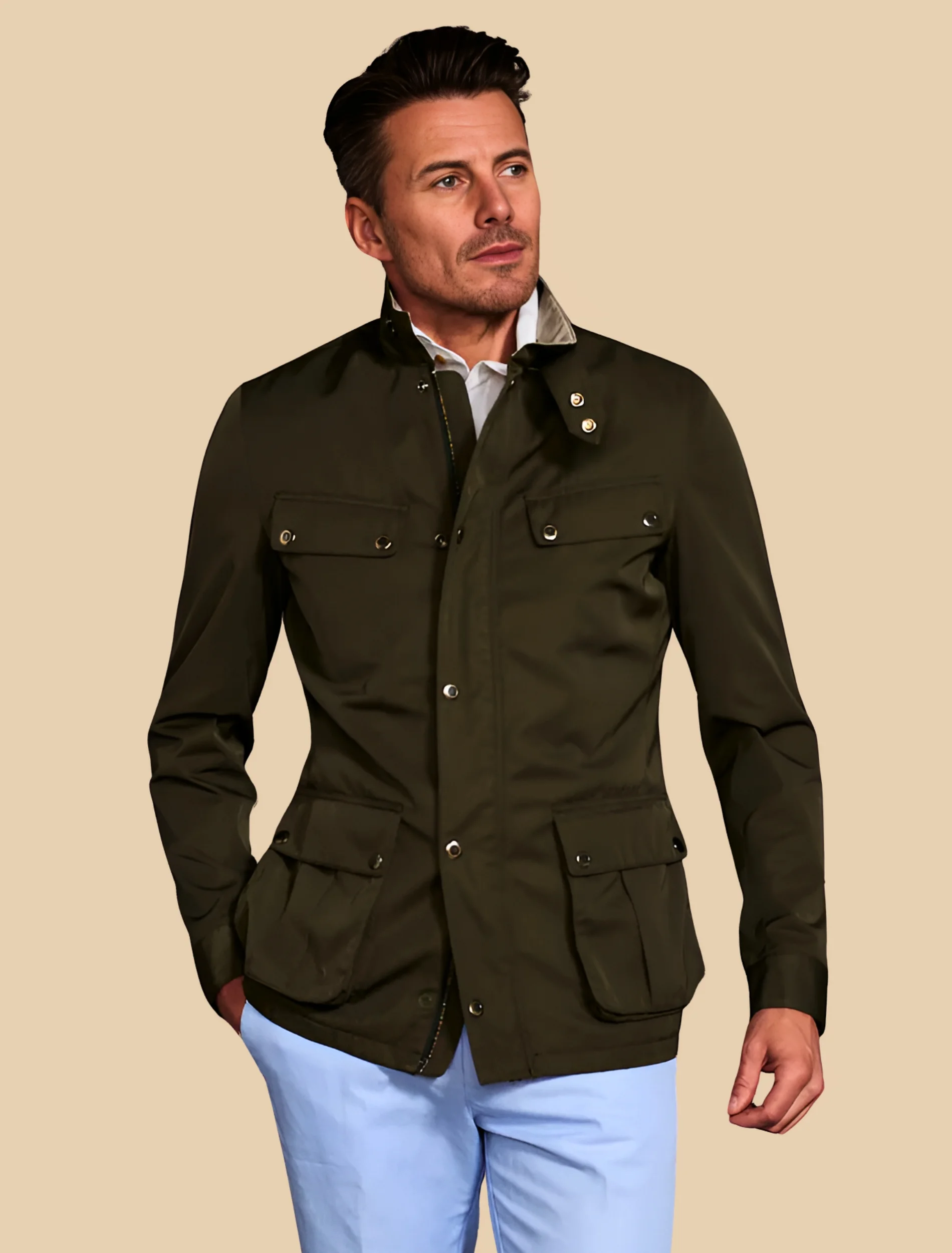 Shop Mens Classic Dark Green Cotton Safari Jacket