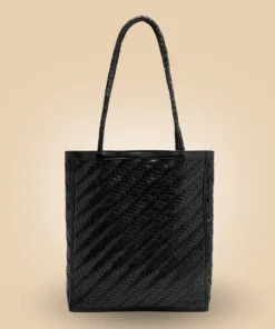 Shop Stylish Handmade Black Leather Woven Tote Handbag For Women