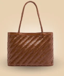 Shop Stylish Handmade Dark Brown Leather Woven Tote Bag For Women
