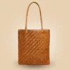Shop Stylish Handmade Tan Brown Leather Woven Tote Handbag For Women