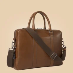 Classy Brown Leather Computer Briefcase Side Detail