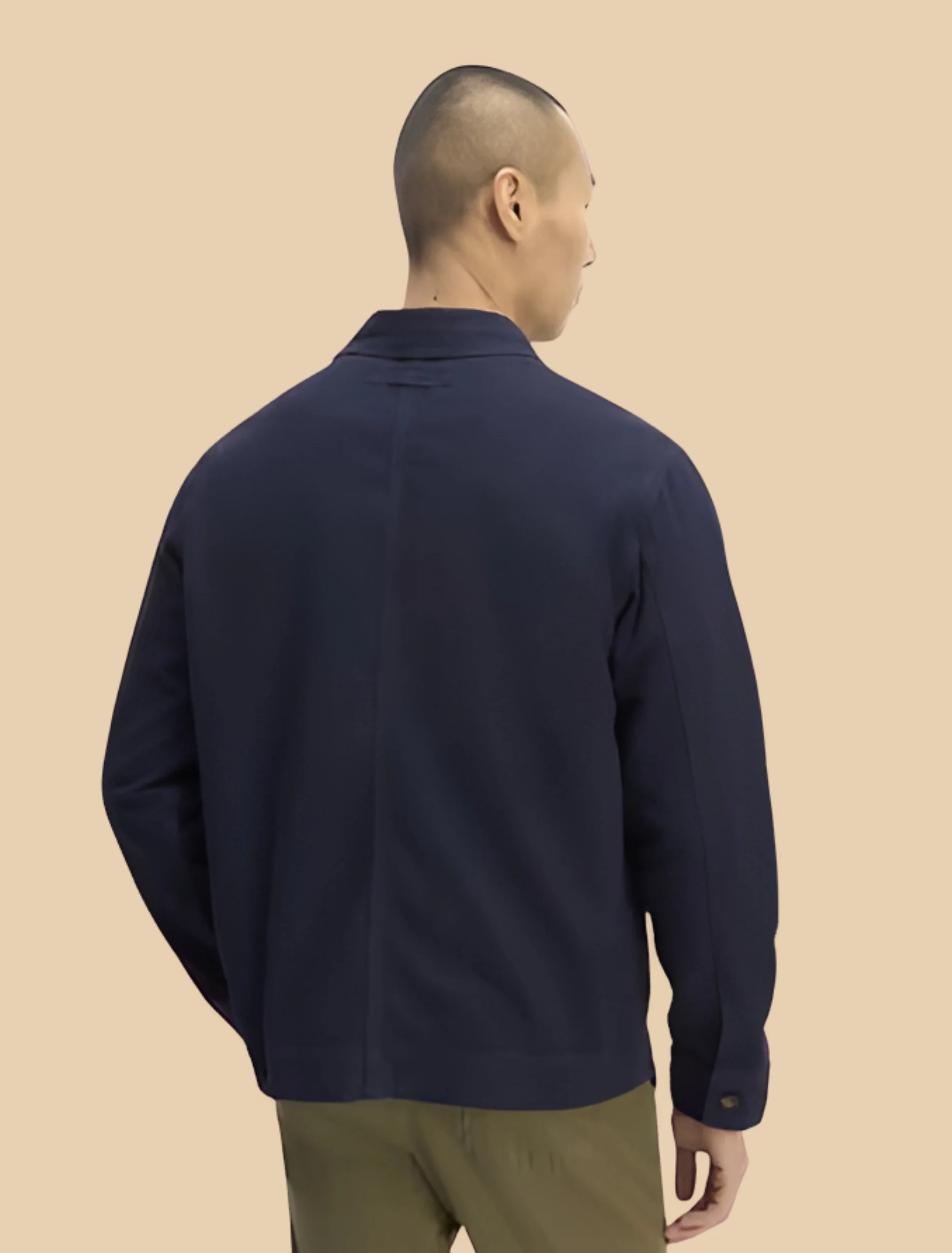 Mens Classic Navy Blue Organic Cotton Chore Jacket Back