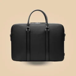 Mens Classy Black Leather Deluxe Laptop Briefcase Bag Back